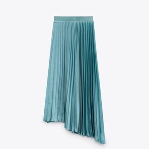 Zara aqua blue asymmetrical pleat skirt